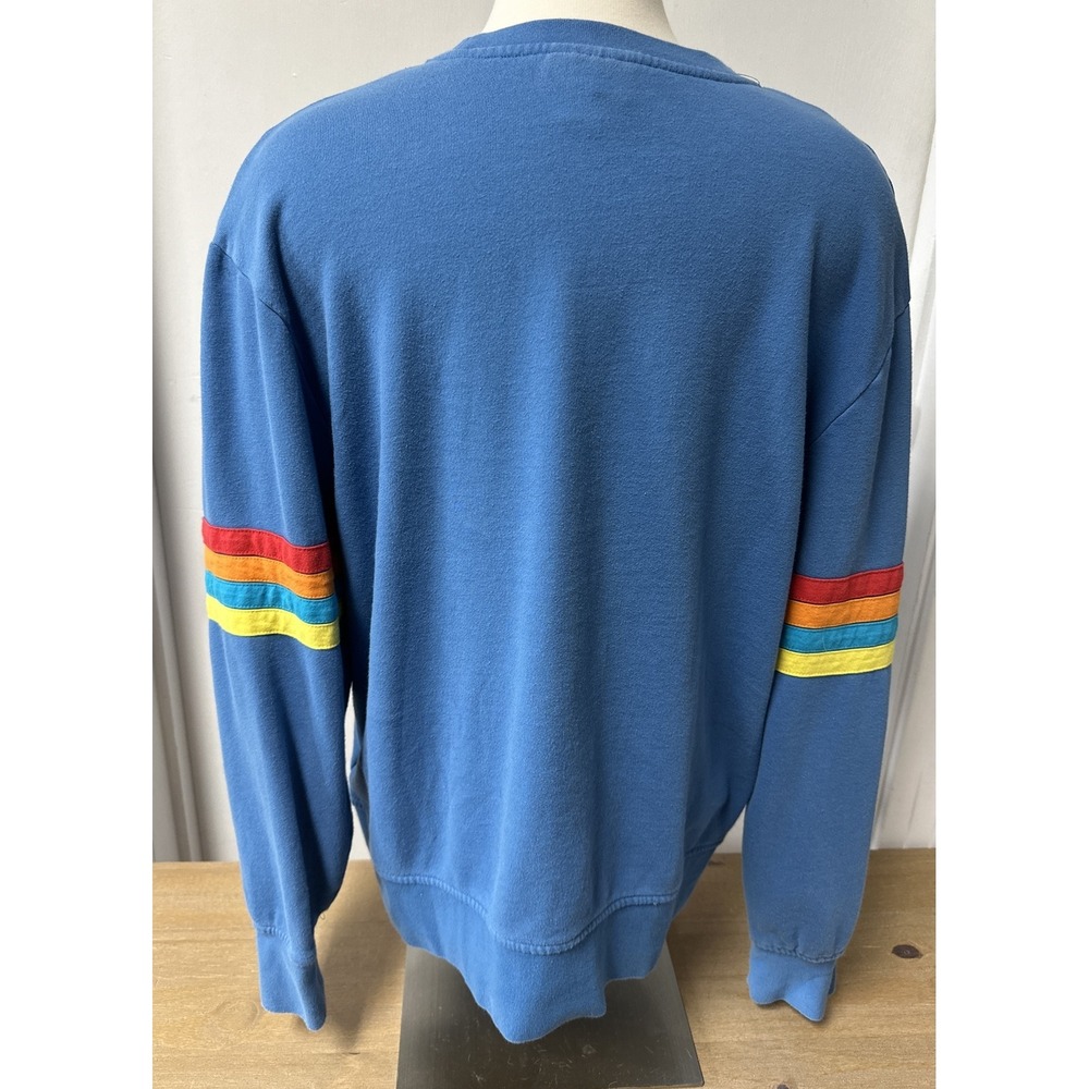 Walt Disney World Retro Blue Crewneck Rainbow Sweatshirt front pockets SIZE Med - Picture 3 of 8